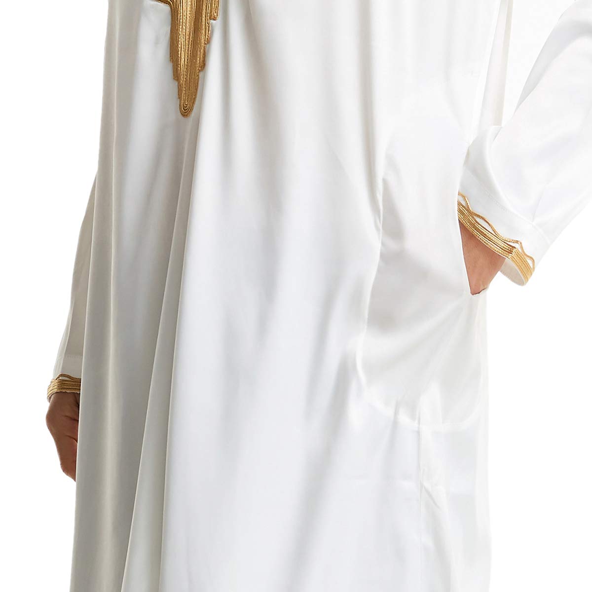 Men Arabic Long Sleeve Embroidery Thobe Stand Collar Kaftan Robe