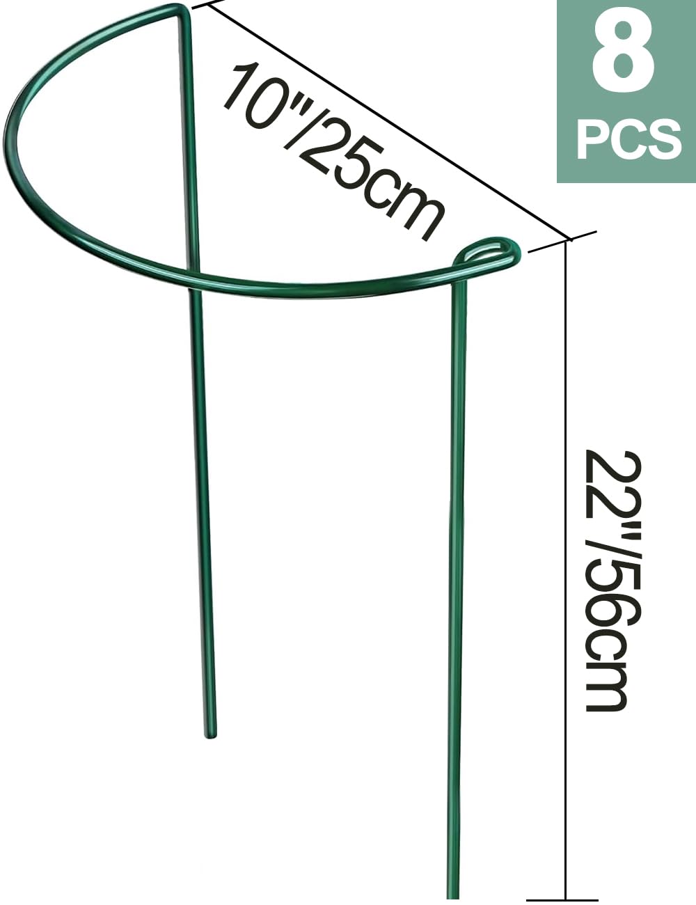 8Pack 56×25cm Plant Support Stakes With 50m Plant Ties, Metal Garden Plant Stakes, Half Round Indoor Outdoor Support Ring Cage for Peonies Monstera Hydrangeas Roses Vegetables Tomatoes Tulips Lavender