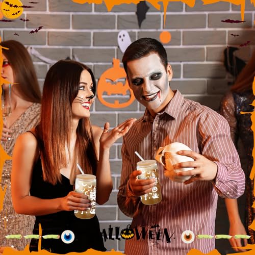 Acellegic 6 Packs Halloween Glow in The Dark Cups 16 oz Ghost Witch Glass Cups with Lids and Straws Iced Coffee Cup Spooky Gifts Boo Baskets Stuffers for Women Halloween Party Supplies (Witch)