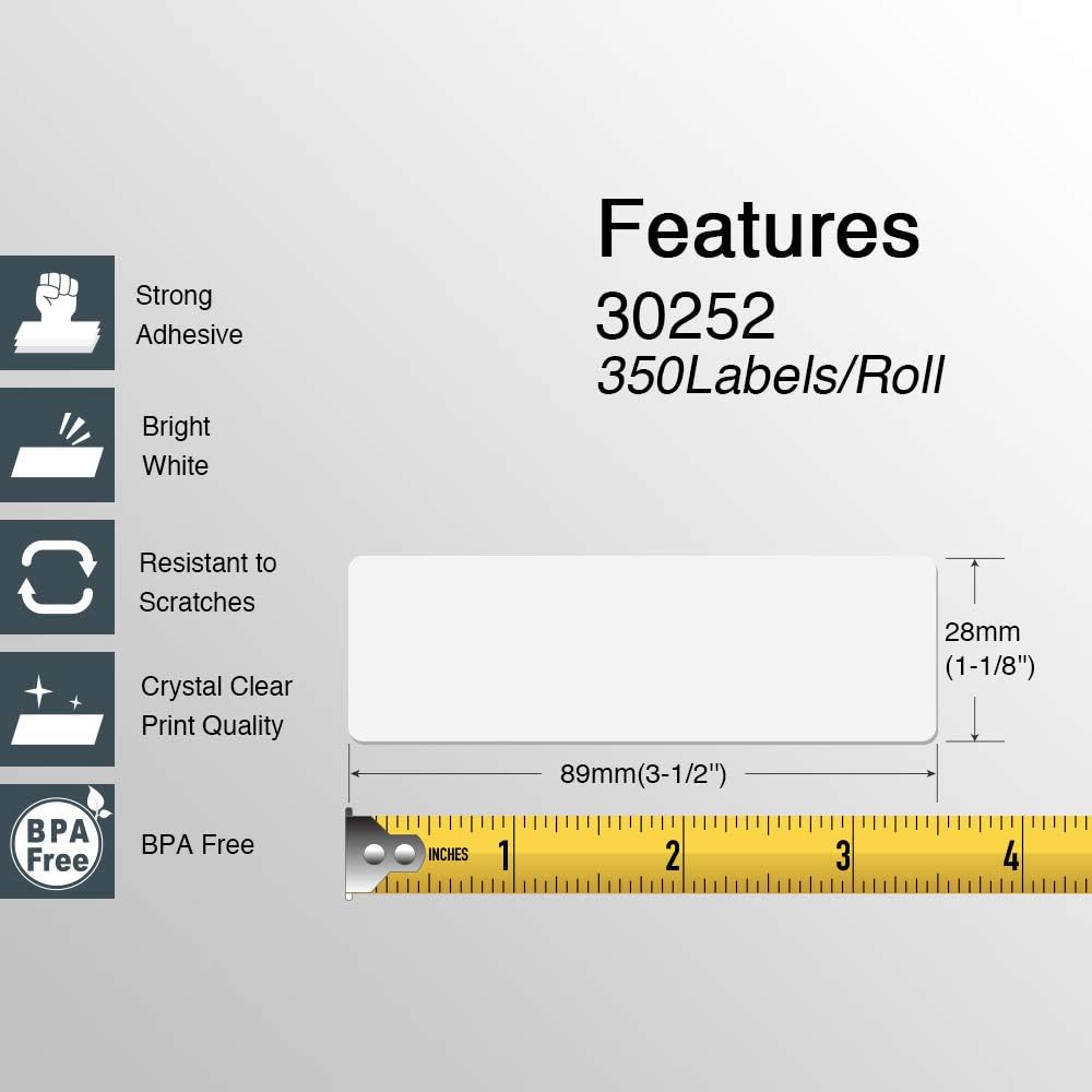 BETCKEY - Compatible DYMO 30252 (1-1/8" x 3-1/2") Address & Barcode Labels - Compatible with DYMO Labelwriter 450, 4XL, NOT Fit 550 & 5XL [28 Rolls/9800 Labels]