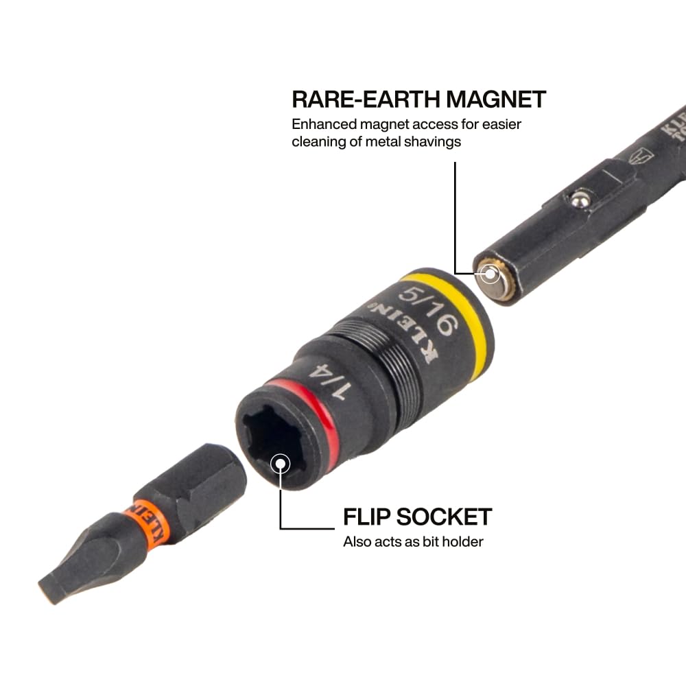 Klein Tools 85091HD Flip Socket Conduit Reamer, 3-in-1 Impact-Rated Tool for 1/2-Inch, 3/4-Inch, 1-Inch Conduit, Magnetic Bit Holder