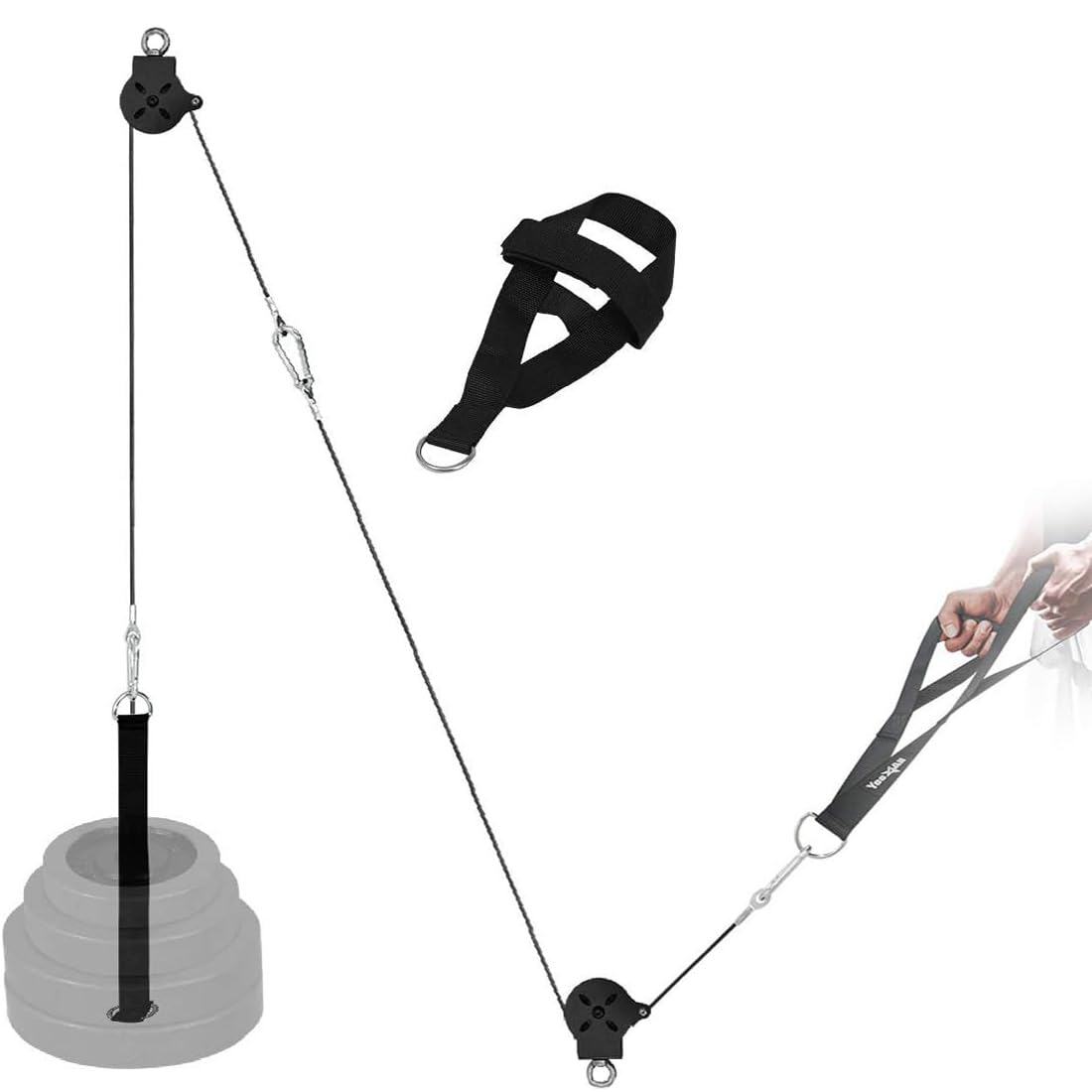 Yes4All Cable Pulley Attachment Full Set – 2-inch Olympic Bars Compatible LAT Pulldown Pulley & Home Gym Pulley, B. Black - Full