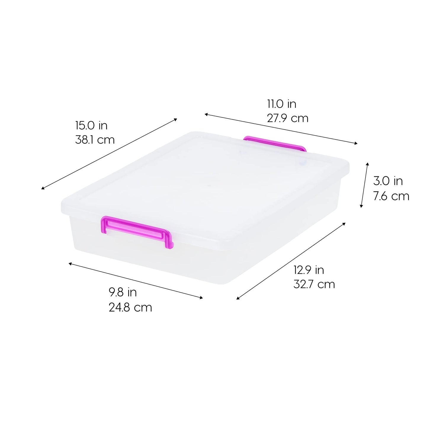 IRIS USA 6 Quart Clear Plastic Modular Storage Bins with Secure Latching Buckles, Organizing Container with Durable Lids, Stackable and Nestable, Large, Clear/Violet, 6 Pack