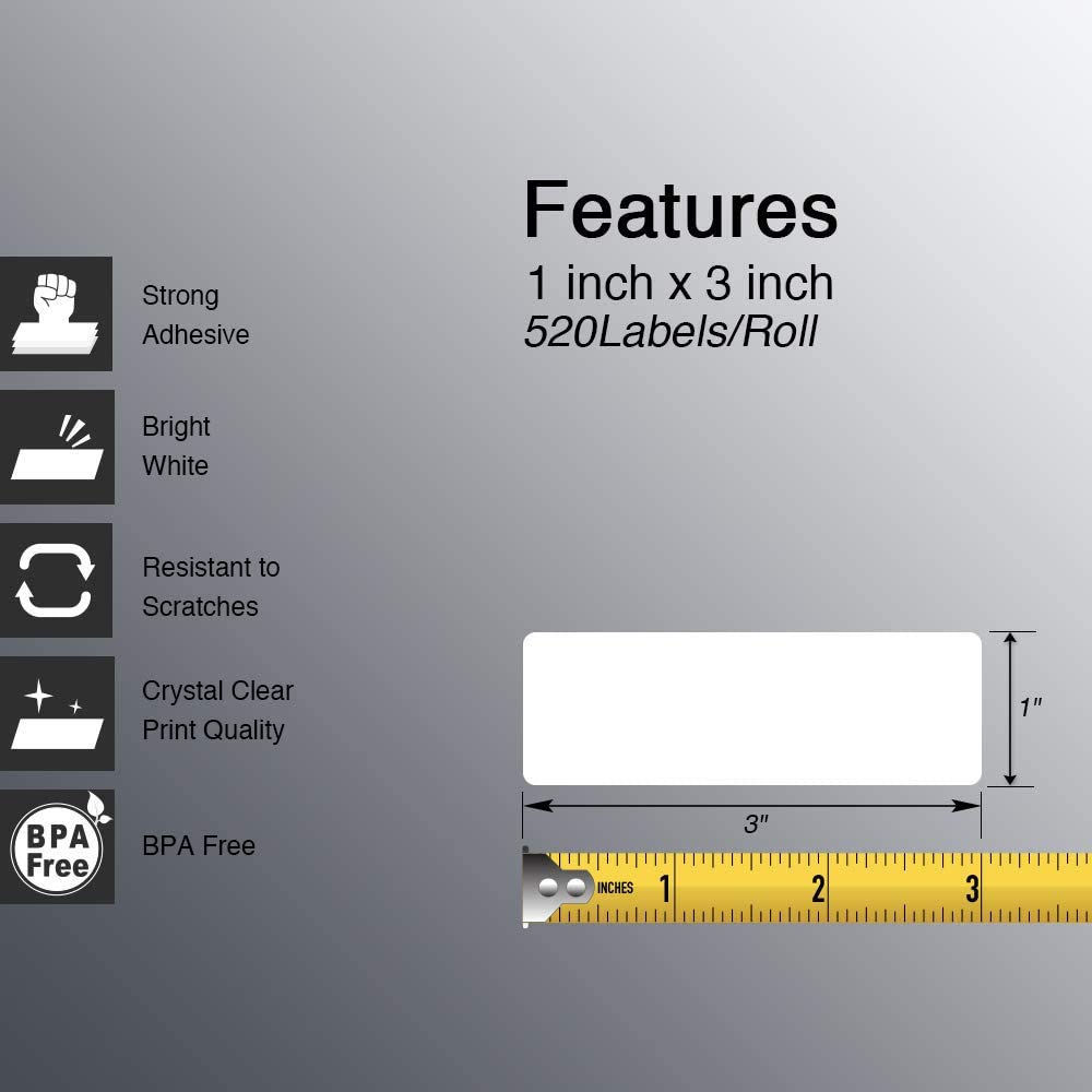 BETCKEY - 1" x 3" (25 mm x 76 mm) Barcode & Address Labels Compatible with Zebra & More Label Printer,Premium Adhesive & Perforated [6 Rolls, 3120 Labels]
