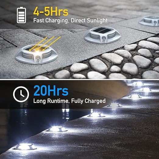 Quntis 12Pcs Solar Deck Lights, 2 Color Modes Blue+White Solar Driveway Lights, IP68 Waterproof Dock Lights Warning Step Lights, Aluminum Solar Lights Outdoor for Garden Stair Path Walkway
