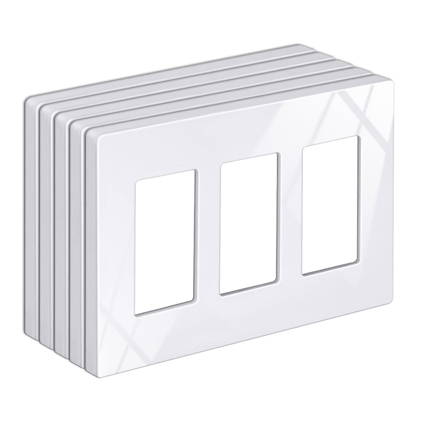 BESTTEN 5 Pack of 3-Gang Screwless Wall Plate, USWP6 Gloss Snow White Series, Decorator Outlet Cover, 11.91cm x 16.61cm, for Light Switch, Dimmer, GFCI, USB Receptacle
