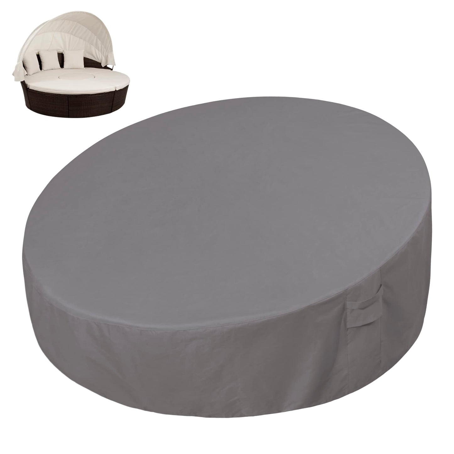 Easy-Going Heavy Duty 600D Outdoor Daybed Cover 75 Inch UV Resistant Patio Round Sofa Cover Waterproof Outdoor Canopy Daybed Sofa Cover with Air Vent 75" Dia x 35"/18" H, Grey
