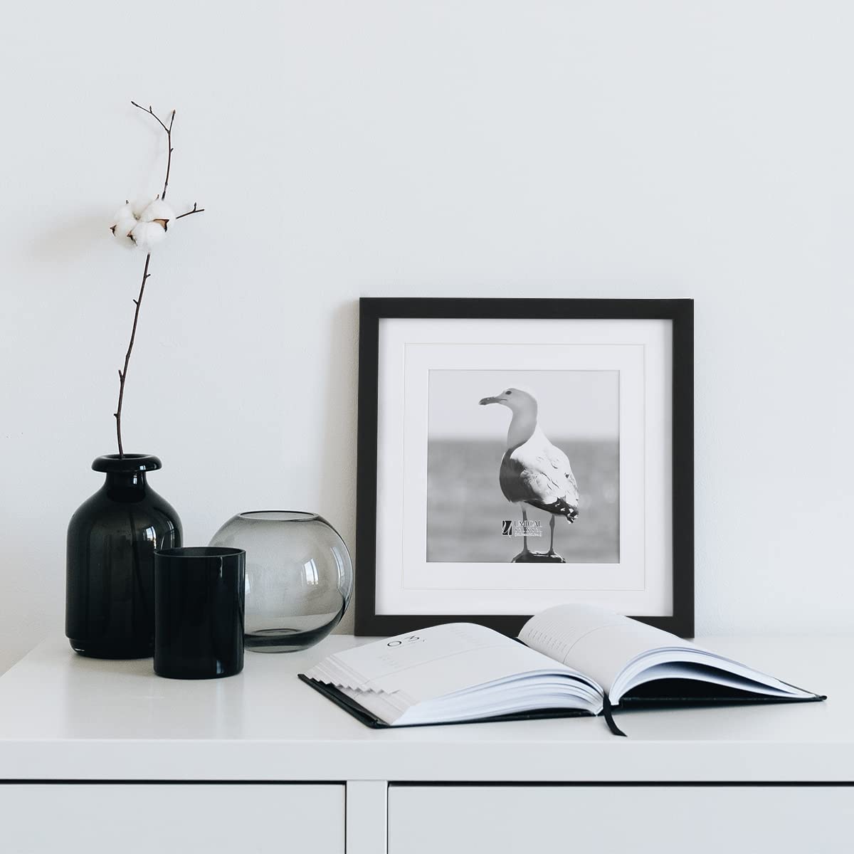 UMICAL 12x12 Picture Frames Set of 2 Display 10x10 or 8x8 Pictures with Mat or 12x12 Pictures without Mat Square Wood Black Photo Frames with HD Plexiglass for Tabletop Stand and Wall Mounting