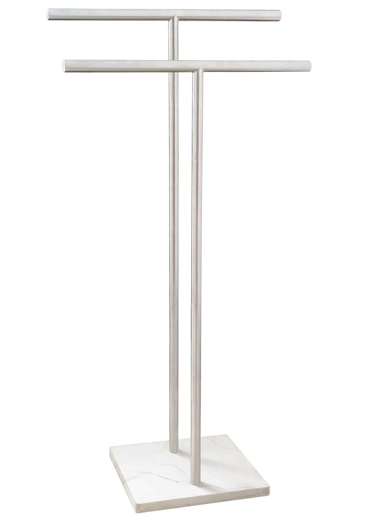 40 Inch Free Standing Towel Rack for Bathroom Floor Double-T Shape Bath Towel Sheet Holder with Marble Design Base Towel Rack Standing Next to Tub or Shower Towel Holder Stand SUS304 (Brushed Nickel)