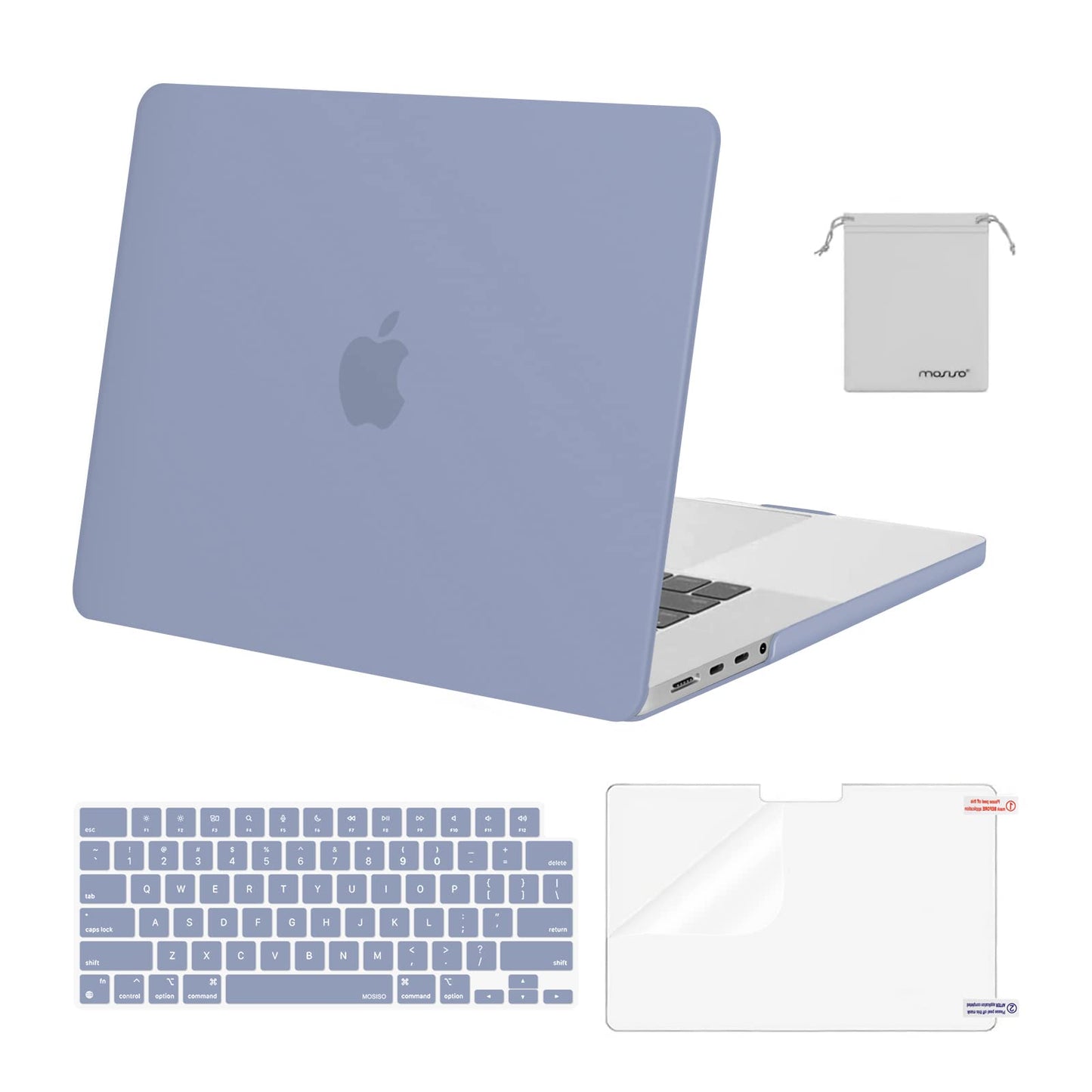 MOSISO Compatible with MacBook Pro 16 inch Case M5 2026 M4 2025 M3 M2 M1 2024-2021 A3429 A3428 A3403 A3186 A2991 A2780 A2485, Protective Hard Shell&Keyboard Cover&Screen Film&Pouch, Lavender Gray