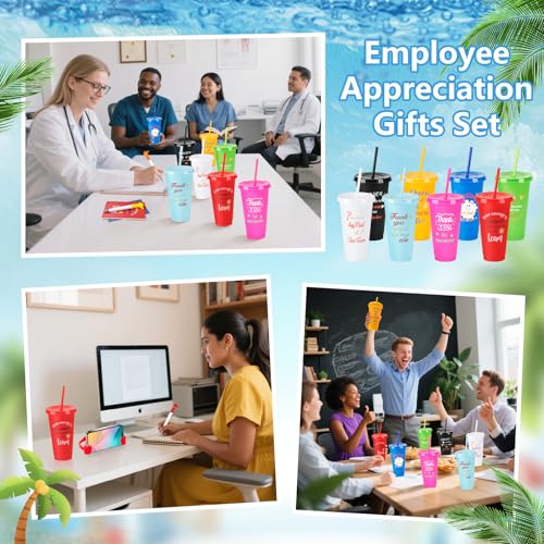 144pcs Employee Appriciation Gifts with Reusable Tumbler Inspirational Notepads Pen Mobile Phone Stand, 24 Set Team Thank You Bulk Christmas Gift for Coworker Staff Nurse Volunteer (Employee Colorful)