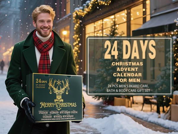 Advent Calendar 2025 for Man, 24PC Christmas Gift for Men Beard Care Set Bath and Body Gift Set Selfcare & Bath Essentials Gift Stocking Stuffers Christmas Calendar Advent