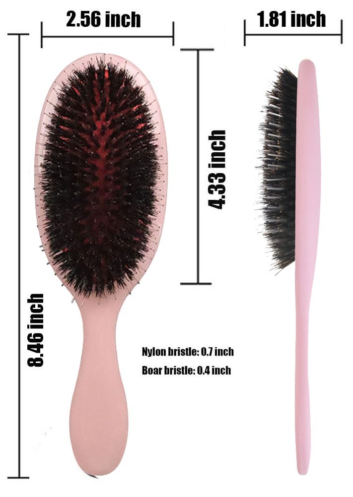 Boar Bristle Detangling Paddle Hair Brush for Curly Fine Wavy Natural Hair, Anti-frizz Detangler Brush Boar Nylon Mixed Bristle Styling Hairbrush for Women and Men