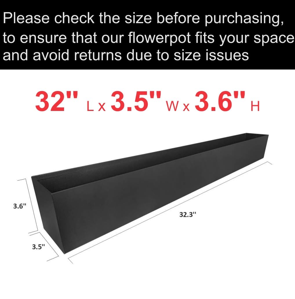 Modern Metal Trough Planter Rectangle Succulent Planter Box - 32" Window Sill Planters - Decorative Indoor/Outdoor Table or Window Planter - Trough Planter - Windowsill Herb Planter (1pc Black)