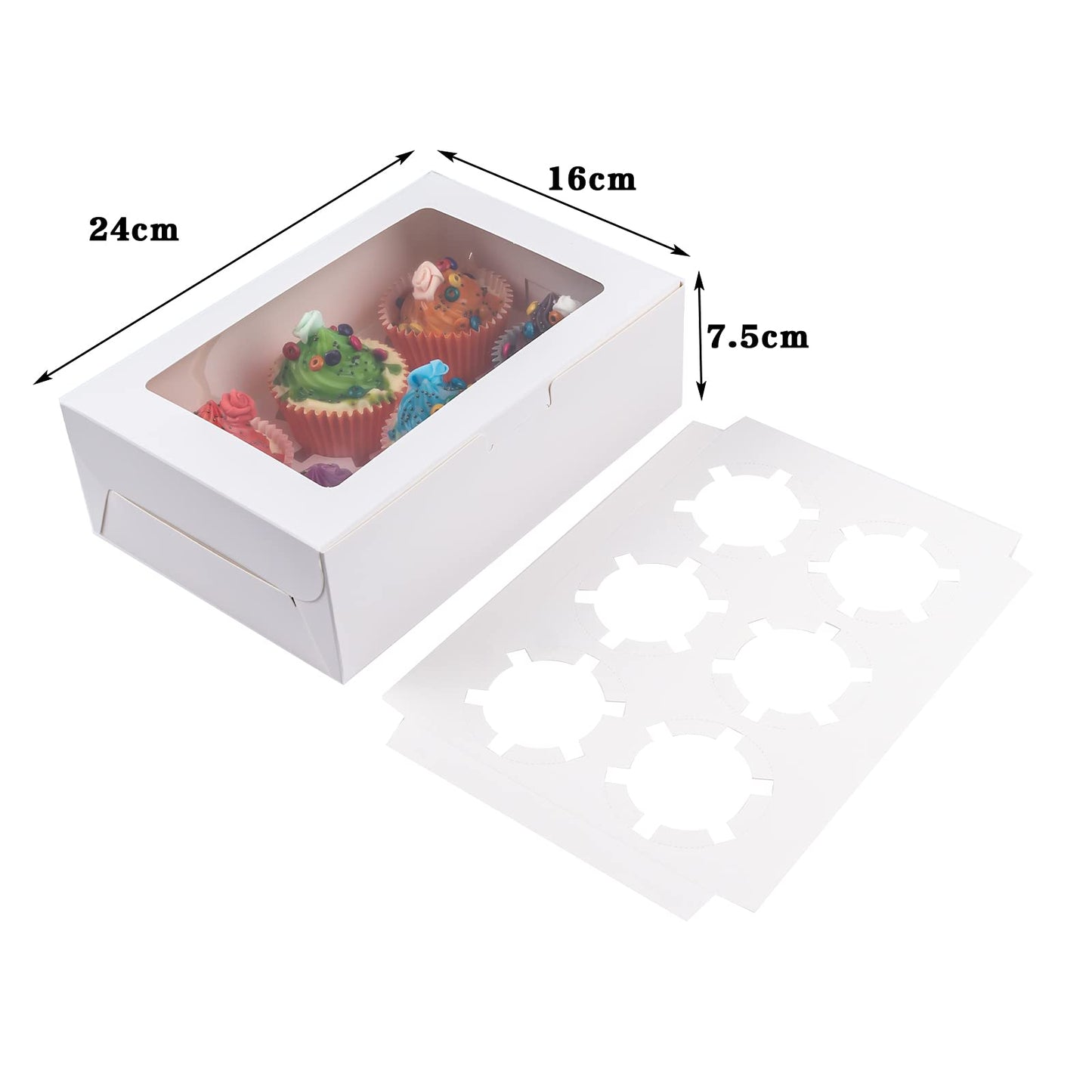 50 Pack Cupcake Boxes 6 Count Muffin Cupcake Box Carrier, White Kraft Bakery Boxes with Windows and Inserts,Take Out Togo Cup cake Container Favor Box