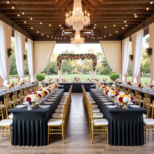 leegleri 4 Pack Black Spandex Fitted Table Clothes for 5 Foot Rectangle Tables, Wrinkle Free 5ft Spandex Table Cover with Skirt-for Banquet Weddings Parties