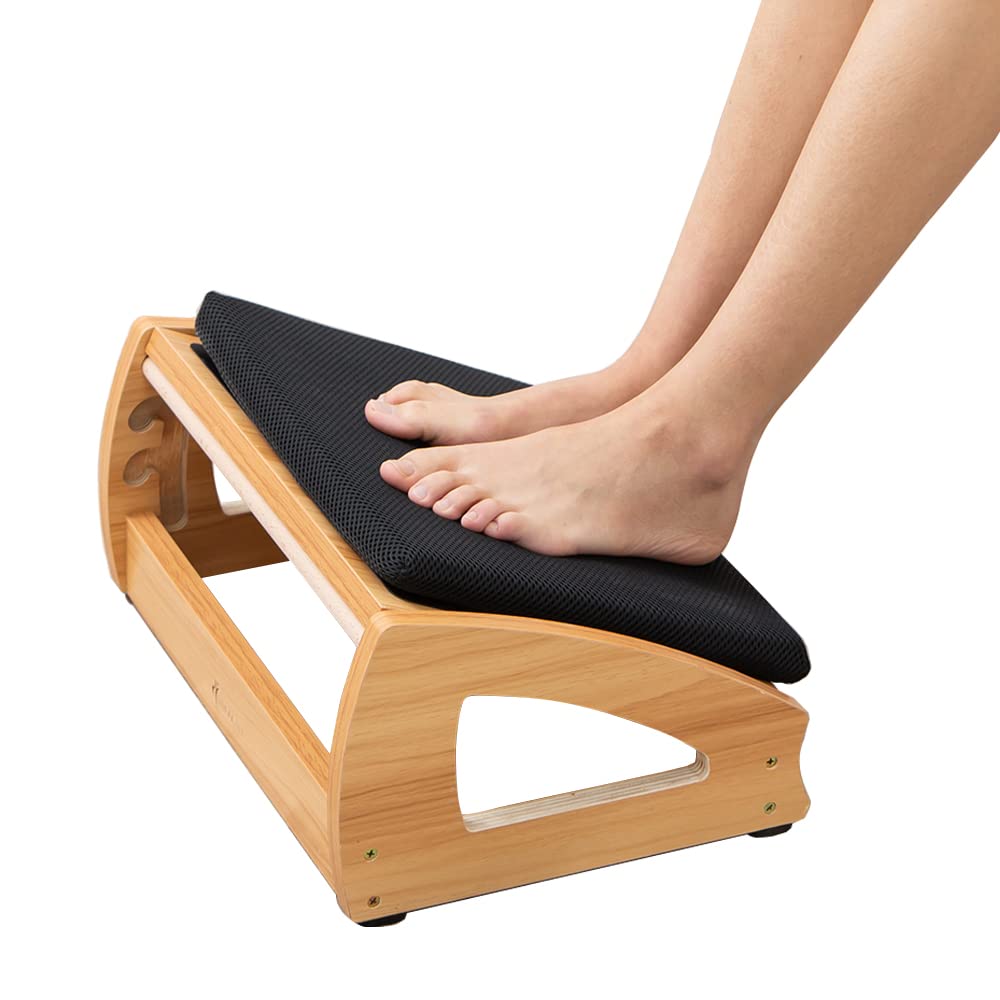 StrongTek Wood Ergonomic Footrest - 4-Angle Adjustable Foot Stool for Desk, Office Footrest, Anti-Slip Foot Stand for Under Desk, Enhances Posture, Promotes Blood Circulation, Easy Assembly (Natural)