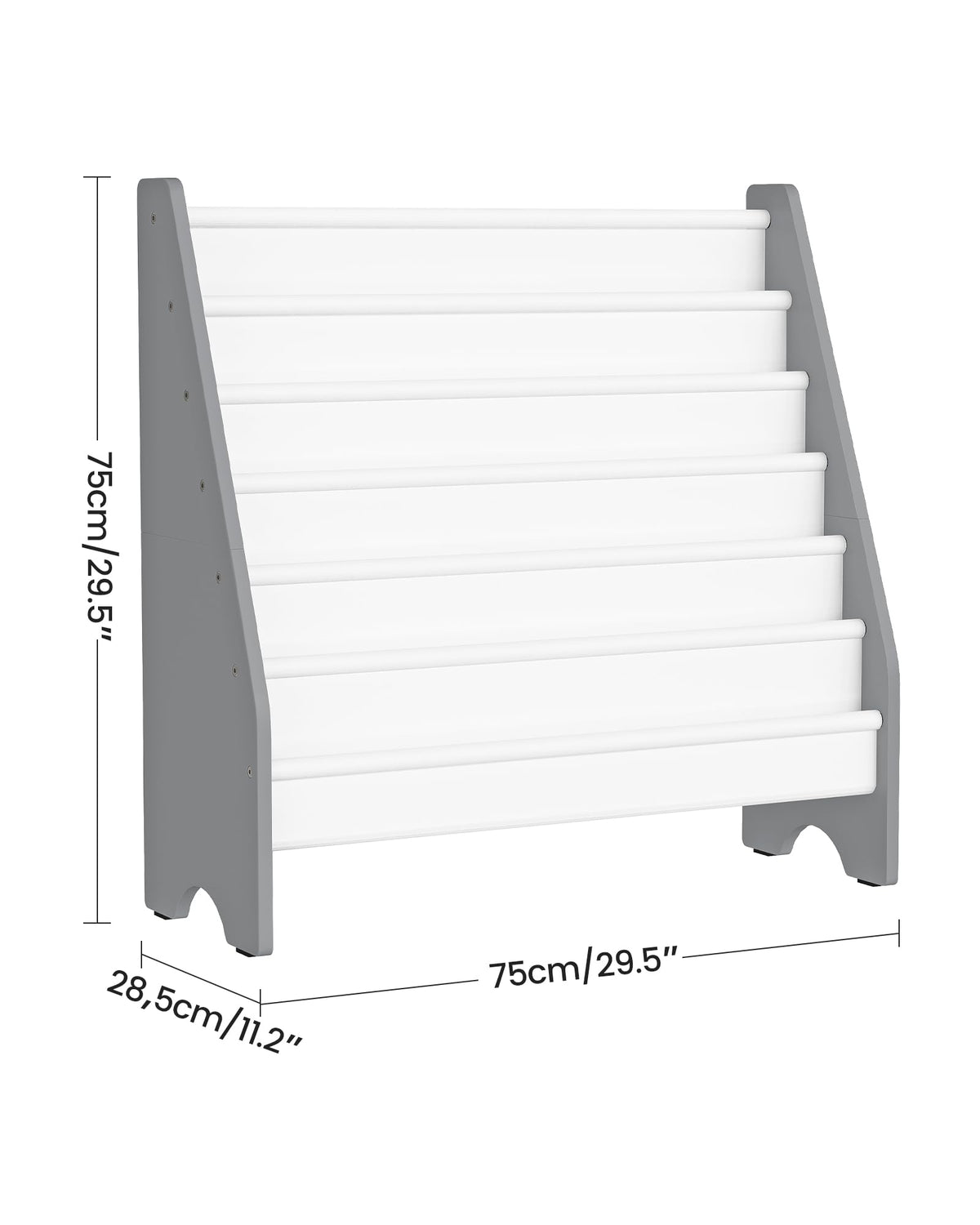 CHOEZON 6-Tier Kids Bookshelf, Kids Sling Bookcase, Magazine and Book Storage Rack, Large Capacity Book Organizer, Book Shelf for Kids Room, Bedroom, Nursery, Playroom, White and Gray MCW07WG