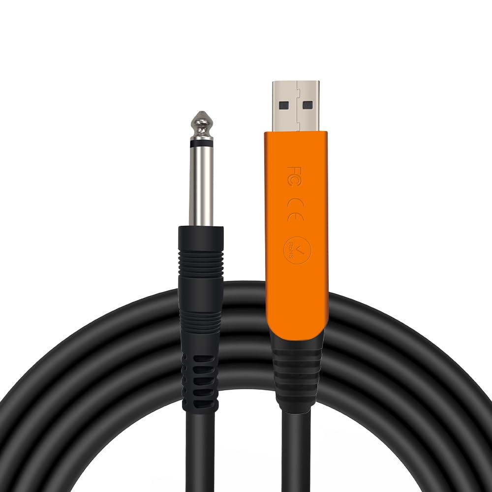 HixYaxi USB Guitar Cable for Instruments Recording 10FT USB-A to 6.35mm 1/4 TS Gold-Plated Cable Audio Adapter for Eletronic Guitar, Bass, Piano Recording Compatible with PC, Mac etc. - 10FT/3.1M