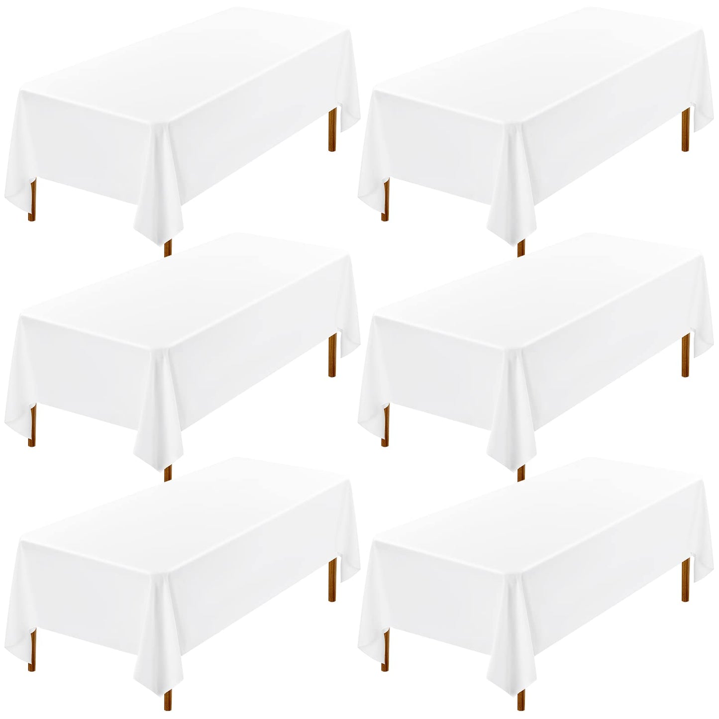6 Pack White Tablecloth 60 x 102 Inch, Rectangle Table Cloth for 6 Foot Table, Wrinkle Resistant Washable Polyester Table Cover for Wedding Dining Table Buffet Parties and Camping