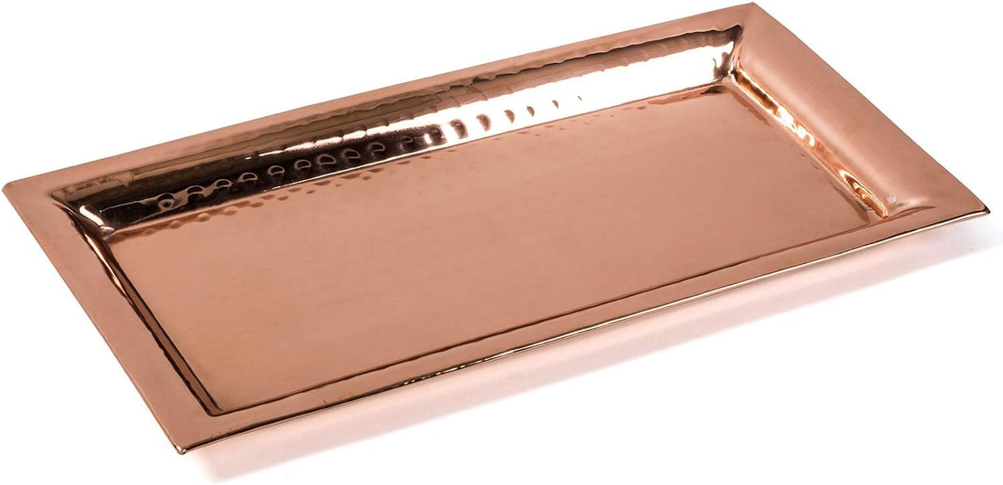 Bonito Home Copper Hammered Trays - Rose Gold Rectangular Serving Platters (2 Pack - Large: 16 x 8 Inches, Medium: 12 x 6 Inches) - Modern, Stackable, Shatterproof - Perfect for Parties, Gifts