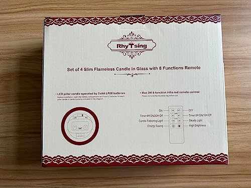 Rhytsing Glass Battery Operated LED Candles, White Slim Flameless Candles with Remote, Warm White Light, 8 Batteries Included - Dia.5 cm - Set of 4 (Pearlescent)