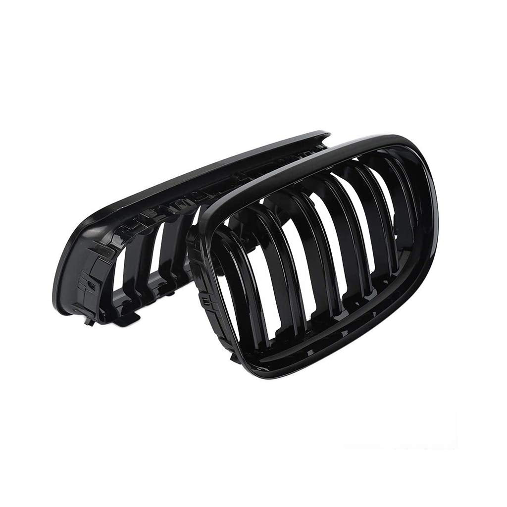 SNA E90 Grill Compatible for 2009-2011 3 Series E90 E91 (Double Slats Gloss Black Kidney Grille, 2-pc Set)