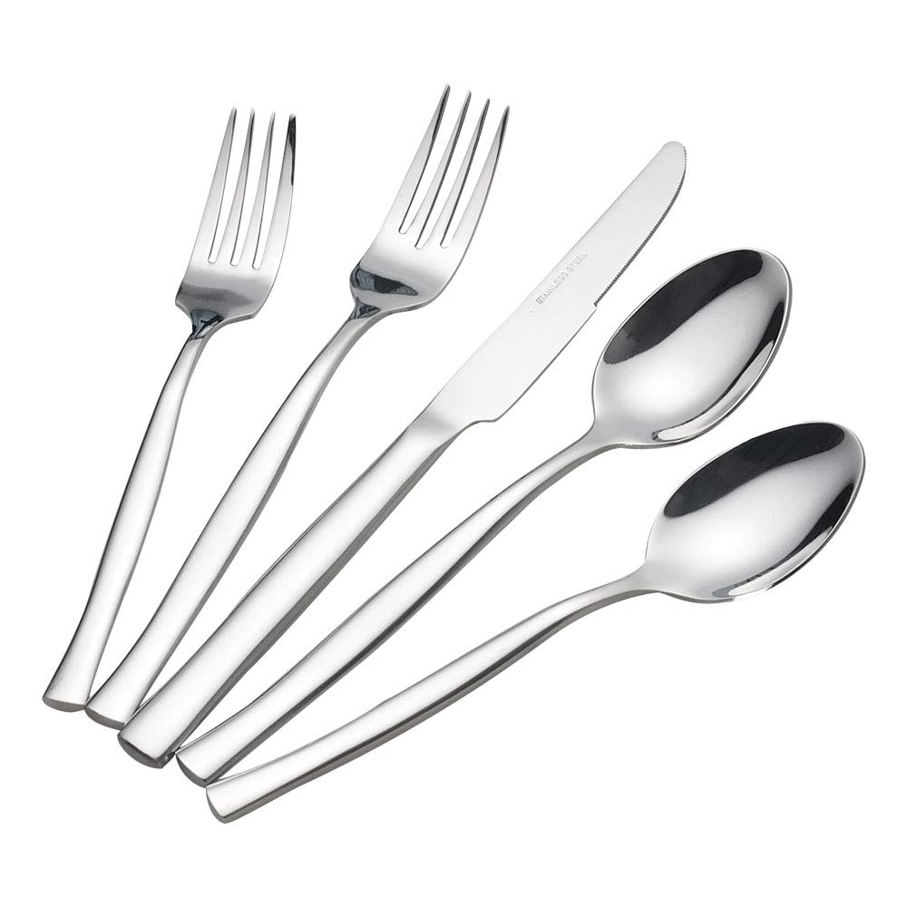 Qskely 60 Pieces Stainless Steel Flatware Knives Forks Spoons, Cutlery Set, Service for 12
