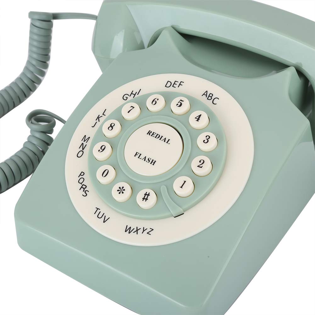 ASHATA Antique Phone, European Style Vintage Telephone Retro Landline Telephones, Large Clear Button and High Definition Call, Number Storage Function, Light Green