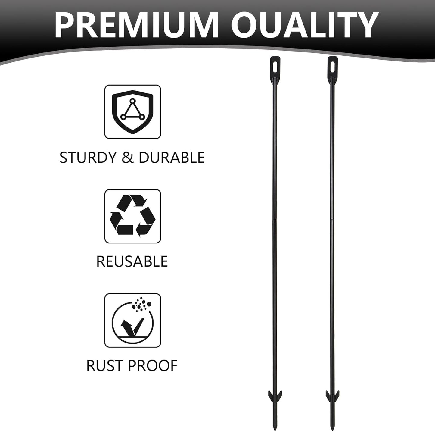 Danoib 2-Pack Yard Sign Stakes Metal for Ground 31" Long 0.3" Thick, Plant Support Stakes for Indoor & Outdoor Plants, Sign Poles Stakes, Tent Stakes for Outdoor Camping, Easy to Install - Black