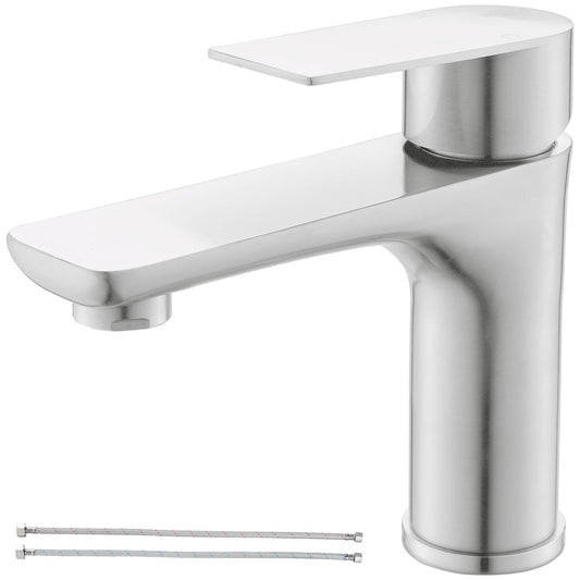 Brushed Nickel Bathroom Faucet, Single Handle Stainless Steel Bathroom Sink Faucet, Single Hole Faucet Bathroom Sink, 1 Hole Bathroom Fauect for RV Camper Farmhouse Lavatory Bar Vanity Sink, BF019L
