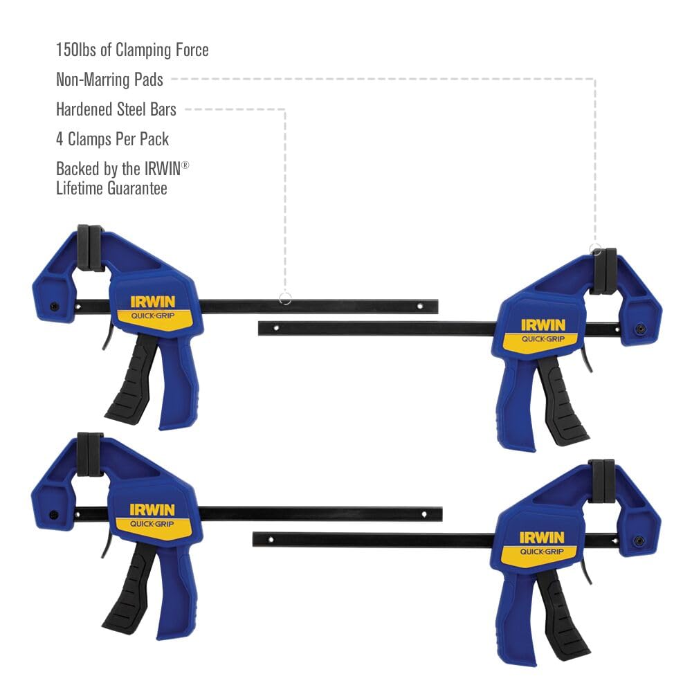 IRWIN QUICK-GRIP Clamps, One-Handed, Mini Bar, 6-Inch, 4-Pack (1964758)