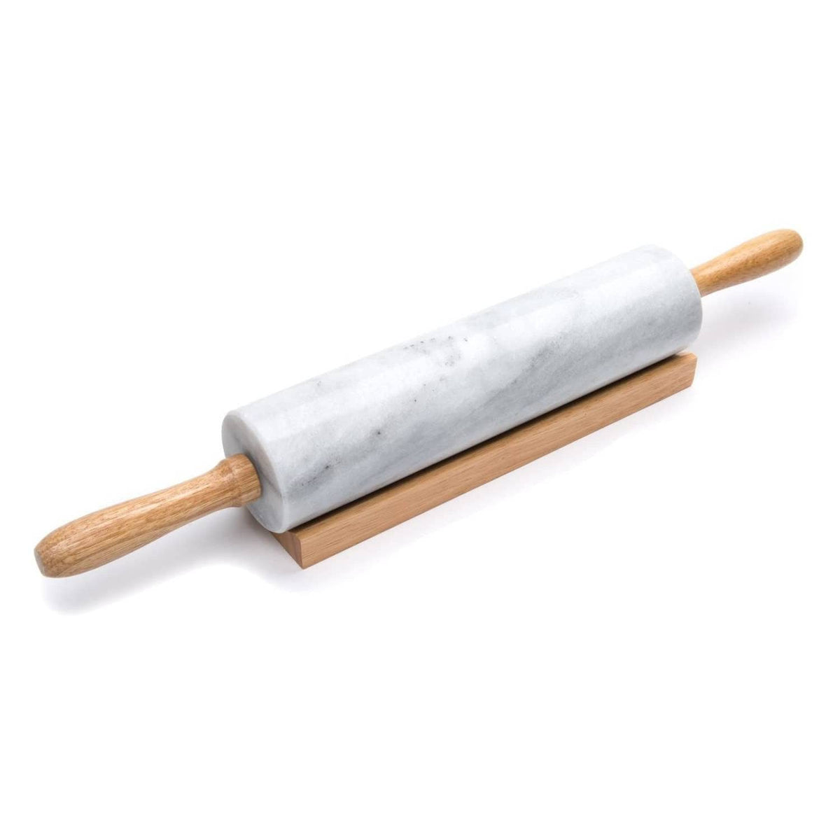 Fox Run Polished Marble Rolling Pin with Wooden Cradle, 10-Inch Barrel, White