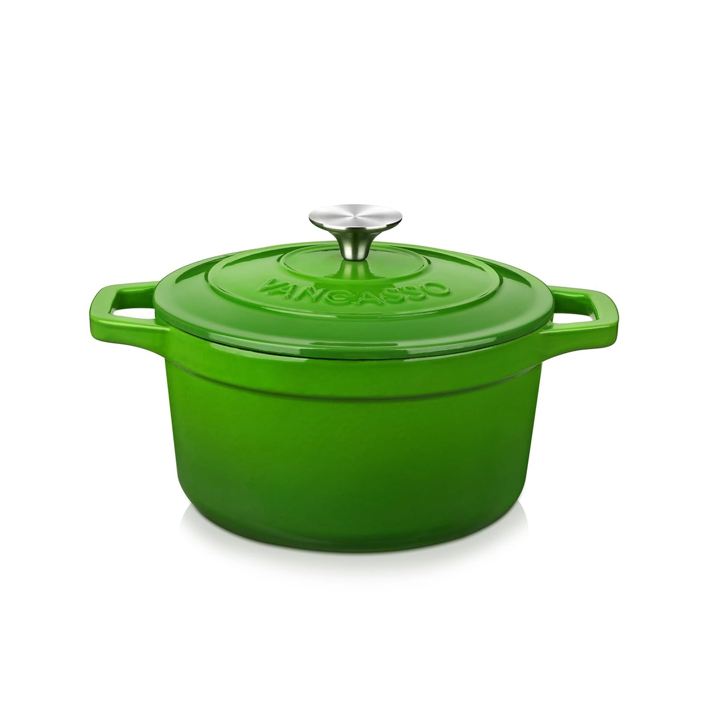 vancasso Green Enamelled Casserole 2 L Cast Iron Casserole Pot Non-Stick Oven Safe Induction Cookers For Stew Soup with Lid 20cm Round