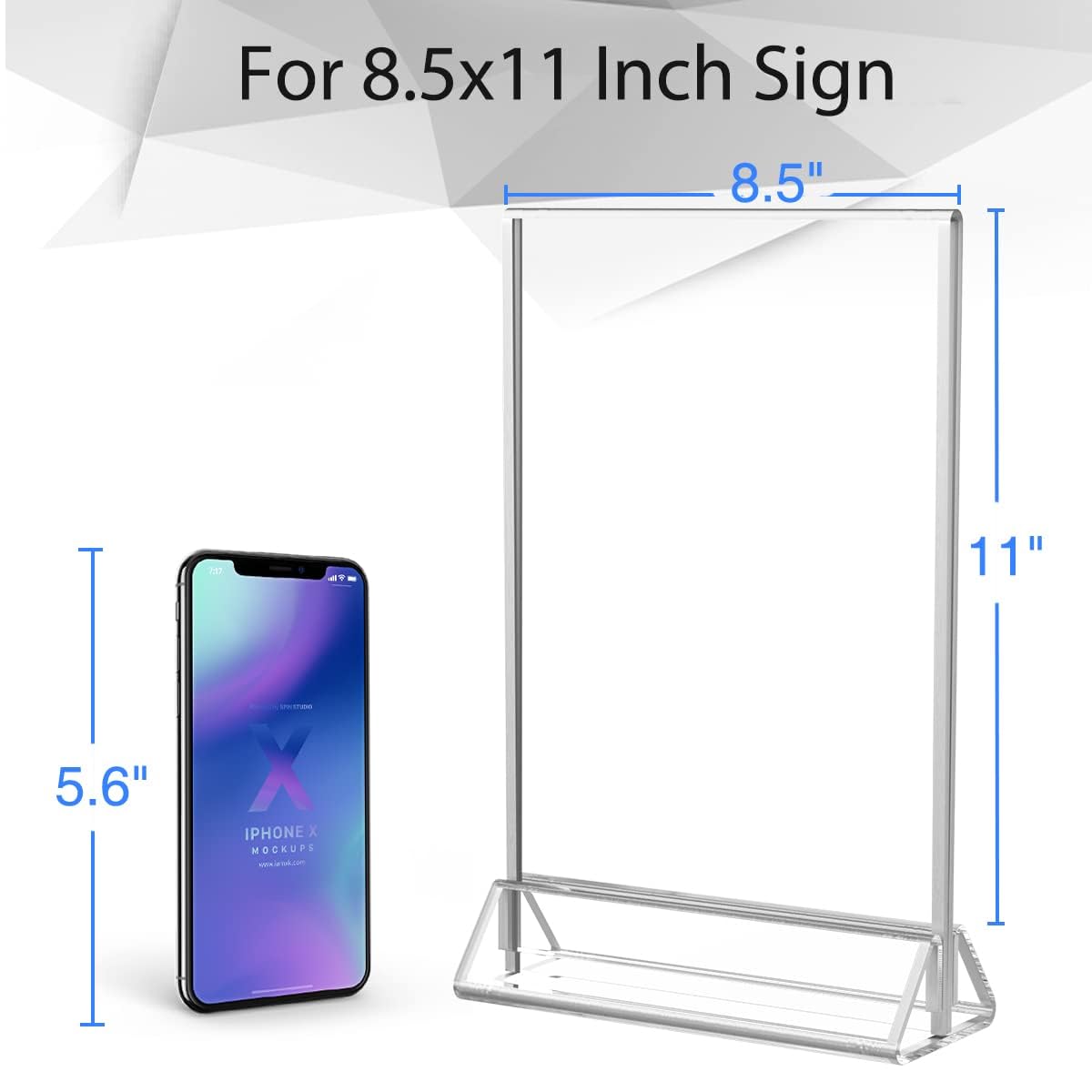 NIUBEE 6Pack 8.5x11 Clear Acrylic Sign Holder with Sliver Borders and Vertical Stand, Double Sided Table Menu Holders Picture Frames for Wedding Table Numbers, Restaurant Signs, Photos and Art Display