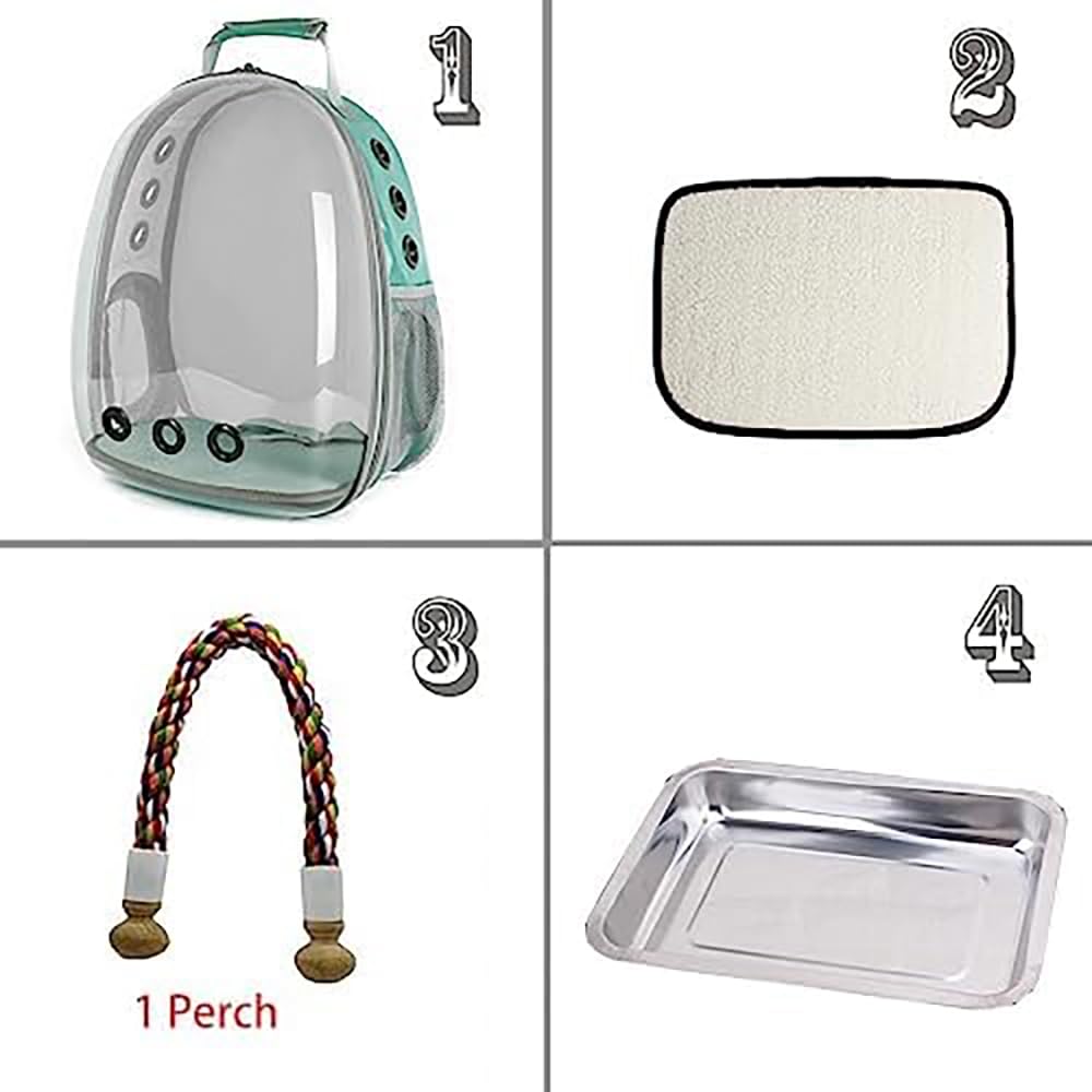 Bird Carrier Backpack, Bubble Bird Travel Carrier Backpack with Stainless Steel Tray Food Cup Standing Perch (Green)
