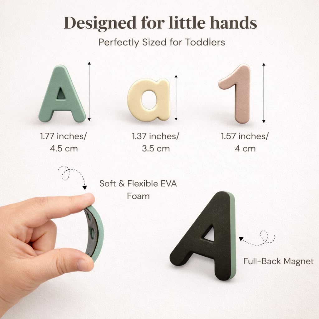 Magnetic Letters & Numbers for Kids – 138 PCS Montessori Alphabet Magnets Set with Uppercase, Lowercase, Numbers & Symbols – Neutral Aesthetic Foam ABC Learning Toys for Toddlers