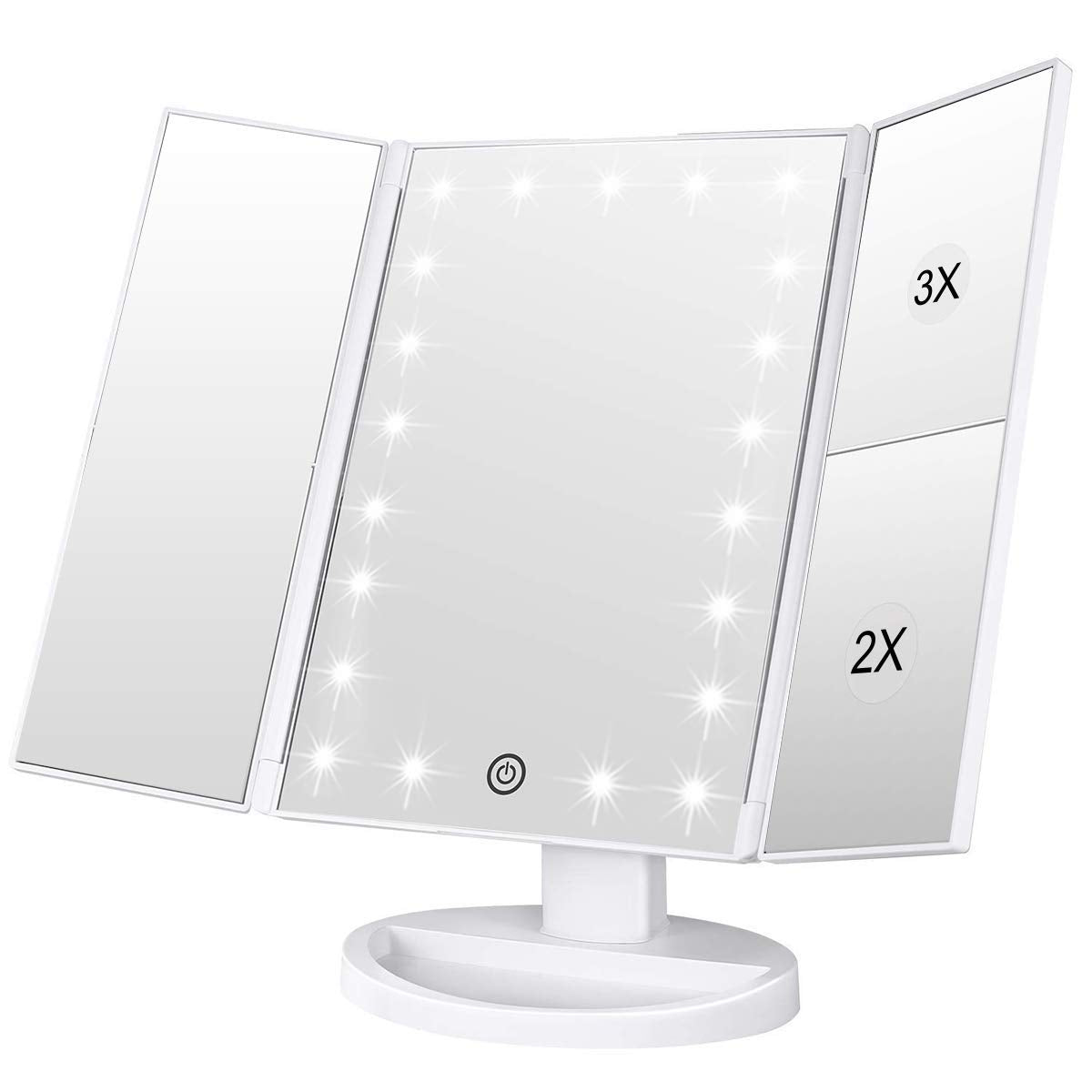 WEILY Vanity Makeup Mirror,1x/2x/3x Tri-Fold Makeup Mirror with 21 LED Lights and Adjustable Touch Screen Lighted Mirror Dressing Mirrors for Women(White)
