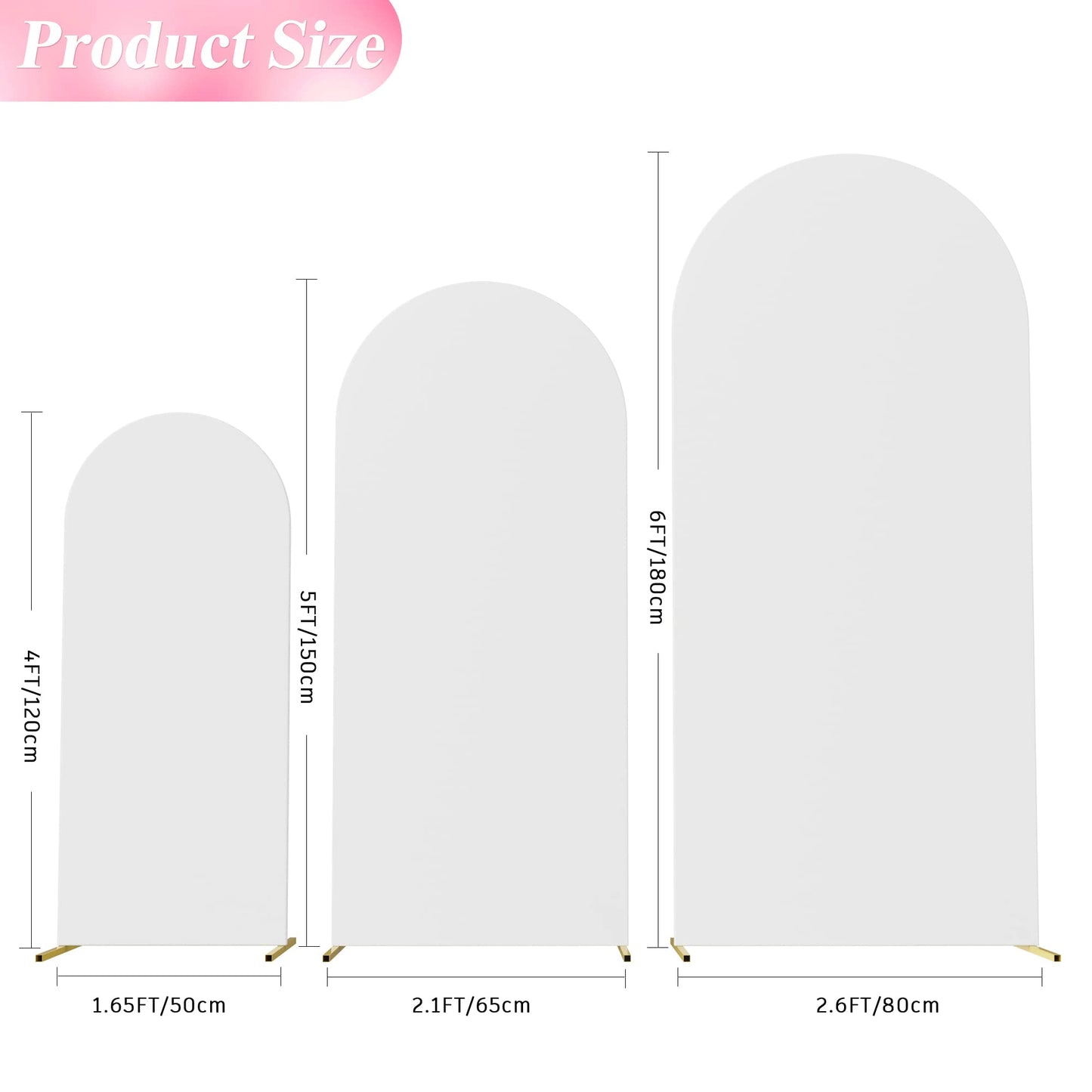 Wokceer Set of 3 Wedding Arch Cover Spandex Fitted Wedding Arch Stand Covers for Round Top Chiara Arch Backdrop Stands Cover for Birthday Party Ceremony Banquet Decoration 4ft,5ft,6ft White
