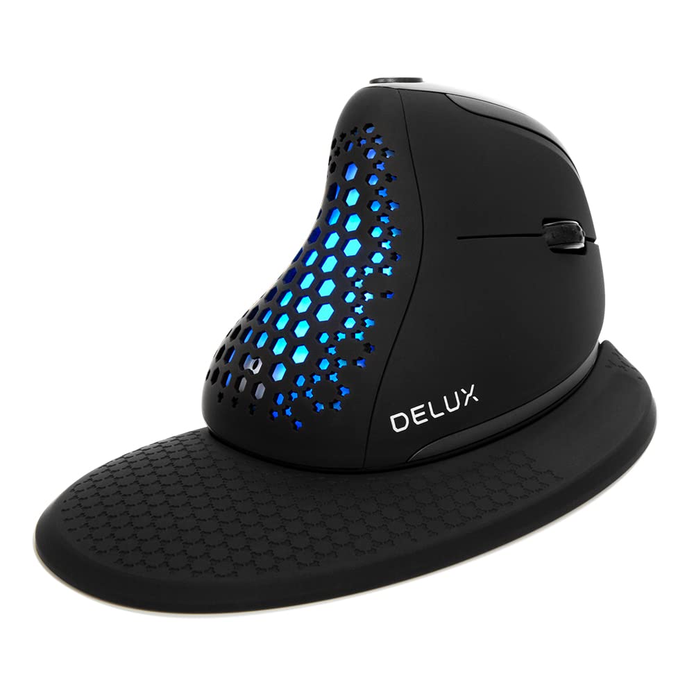 DELUX Seeker Wireless Ergonomic Vertical Mouse with OLED Screen and Thumb Wheel, Rechargeable, Removable Palm Rest, 7200DPI, 7 Programmable Buttons, RGB Light, Exchangeable Back Cover (M618XSD-Black)