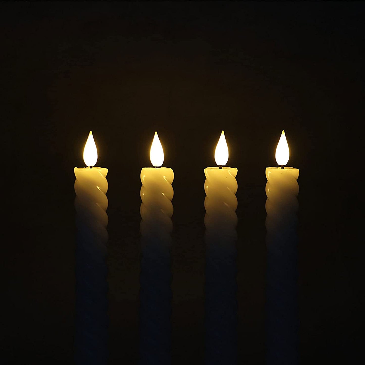 Rhytsing 10" White Flameless Twist Taper Candles with Timer, Battery Operated Spiral Taper Candles, Warm White Light, Remote & Batteries Included - Set of 4
