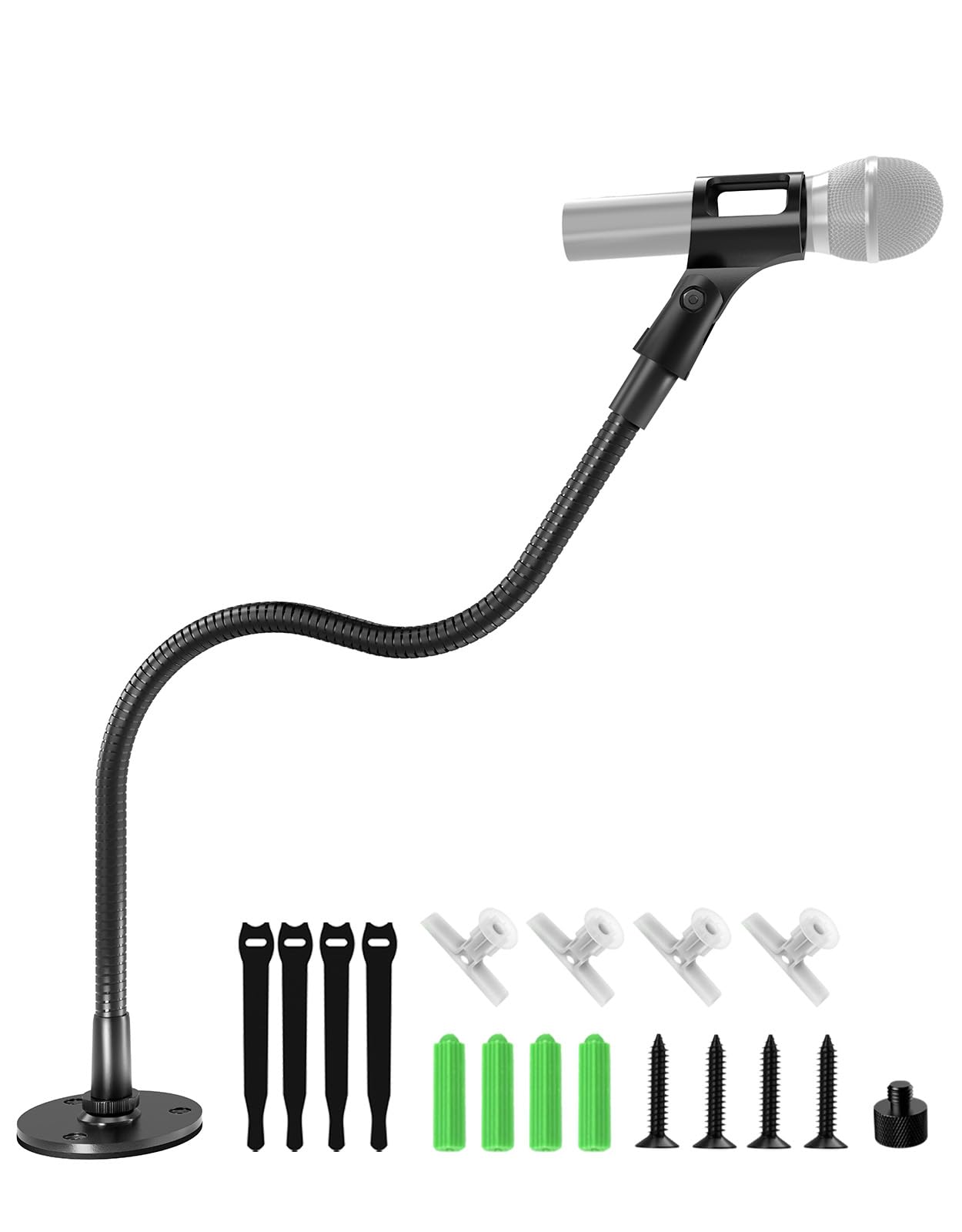 19-inch Gooseneck Microphone Stand, Heavy-Duty Flexible Mic Holder with Flange Mount Base, Ideal for Podium, Studio, Podcasts, Lectures, Gaming and Streaming