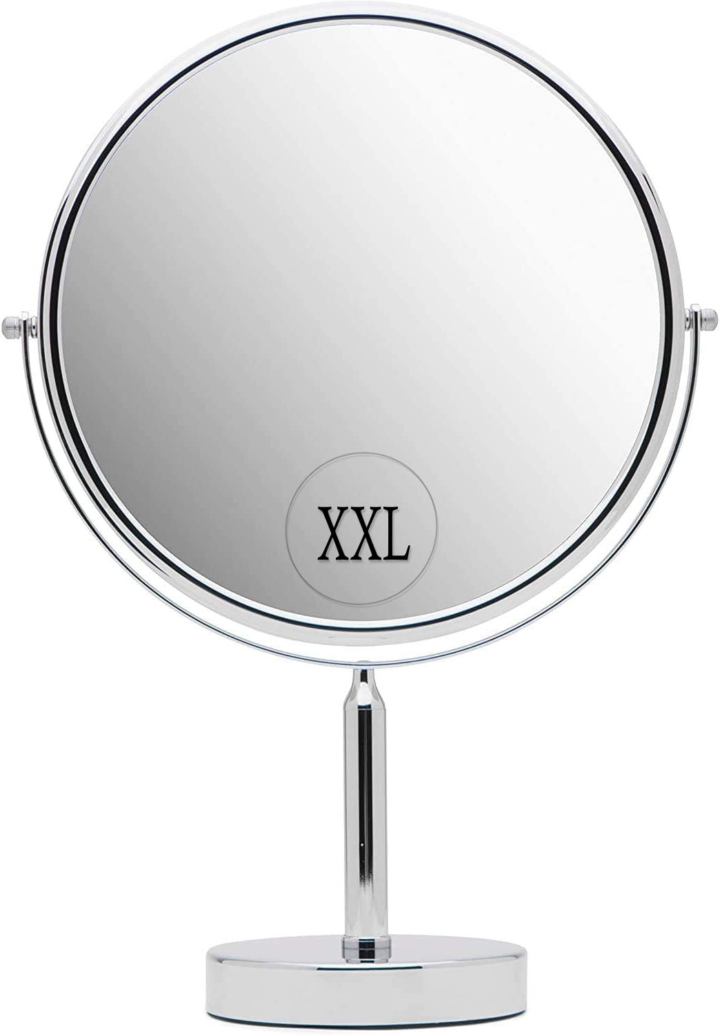 3X Magnifying Mirror on Stand - Round Makeup Table Mirror for Vanity, Bathroom and Retail Store - 3X and 1X Magnification - 28cm Wide, 43cm Tall