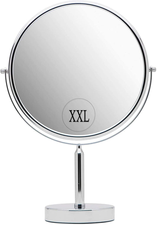 3X Magnifying Mirror on Stand - Round Makeup Table Mirror for Vanity, Bathroom and Retail Store - 3X and 1X Magnification - 28cm Wide, 43cm Tall