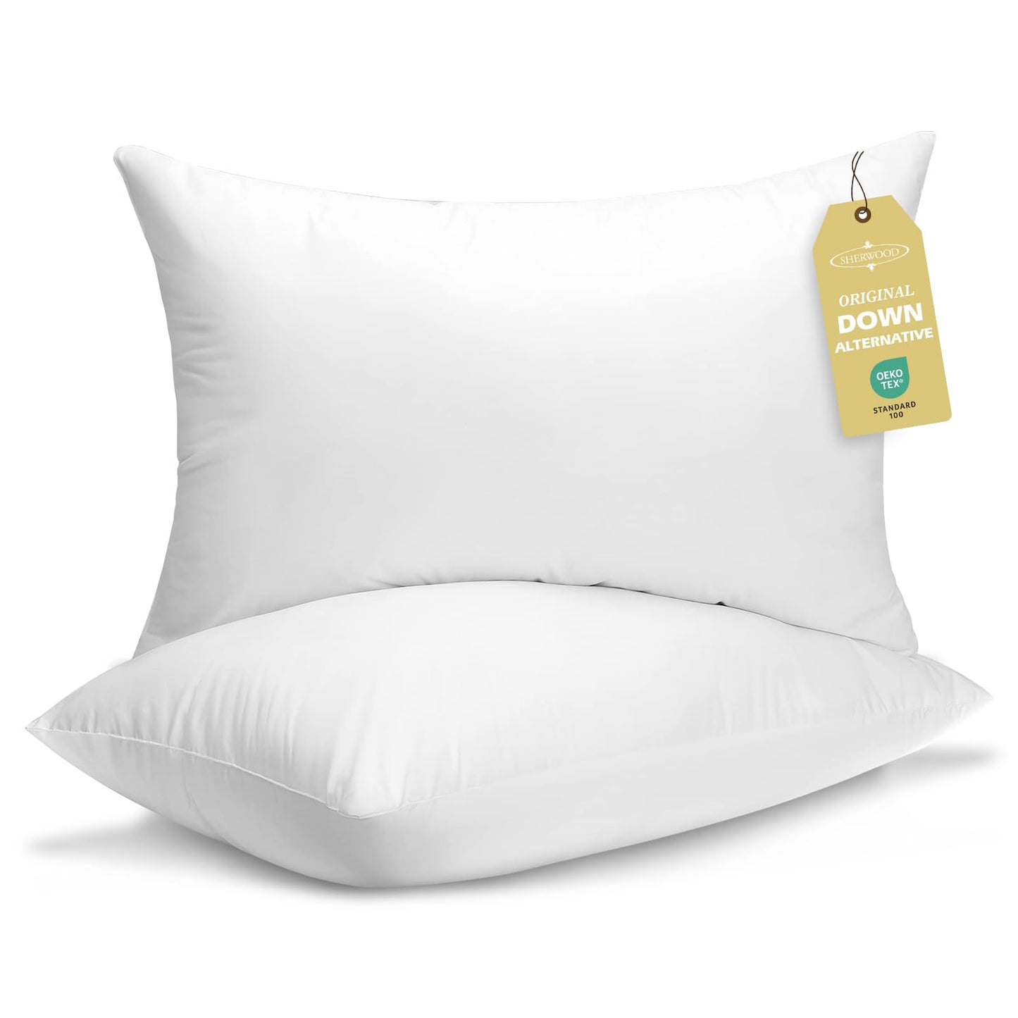 Sherwood Hotel Collection Bed Pillows for Sleeping 2 Pack King Size, Soft Microfiber Cover and 3D Super Soft Down Alternative Filled White Pillows (King)