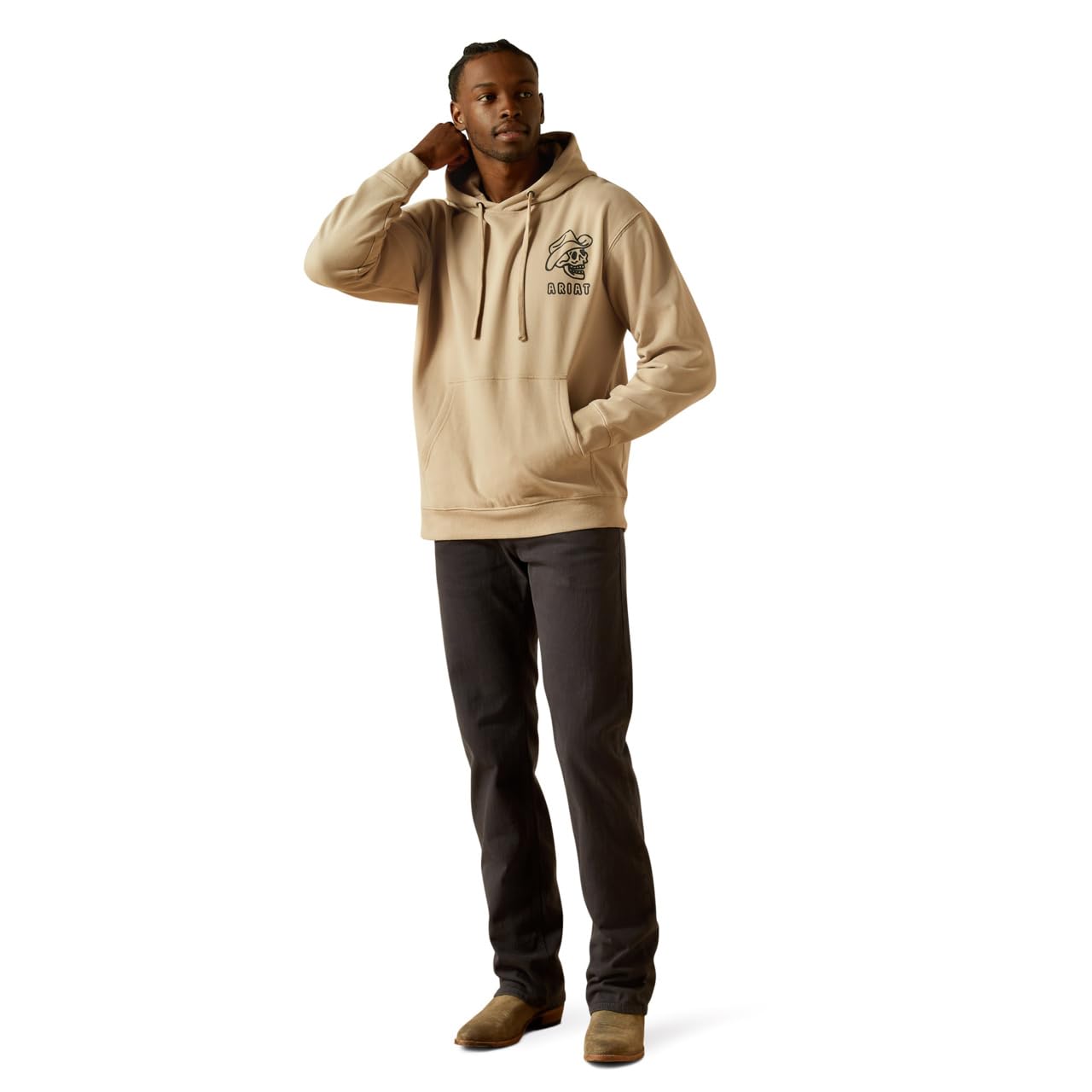 ARIAT Men's Drinking Buddies Hoodie, Beige, Small