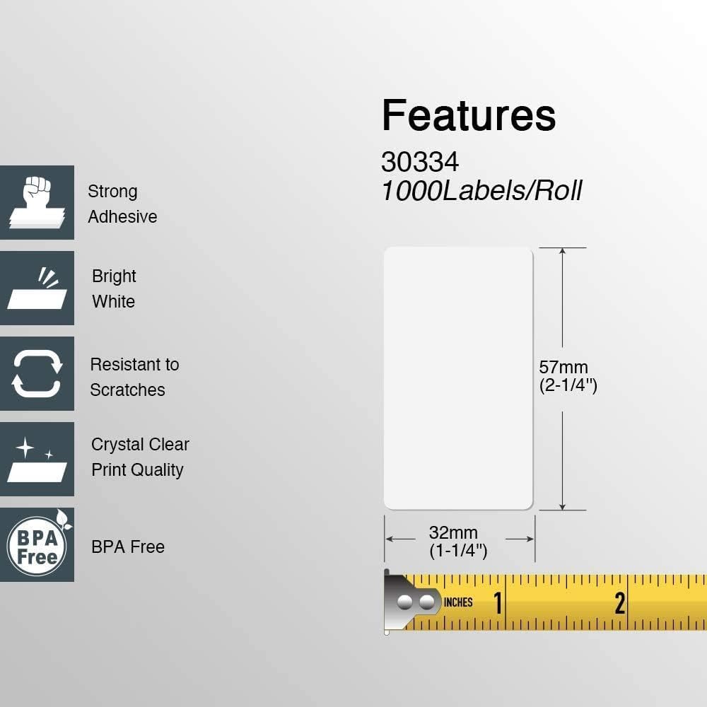 BETCKEY - Compatible DYMO 30334 (2-1/4" x 1-1/4") Multipurpose Barcode/FNSKU Labels, Perforated, Compatible with DYMO Labelwriter 450, 4XL, NOT Fit 550 & 5XL [6 Rolls/6000 Labels]