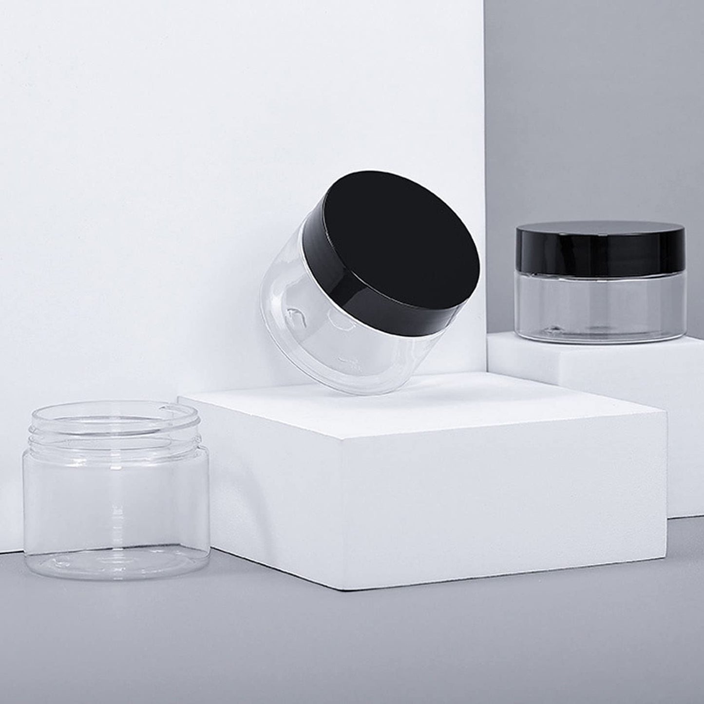 48 Pack Plastic Jars with Black Lids, Wide Mouth Plastic Jars Container, Round Clear Refillable Stackable Cosmetic Container with Labels & Pen for Storage Liquid Beauty Product(120ml/4oz)