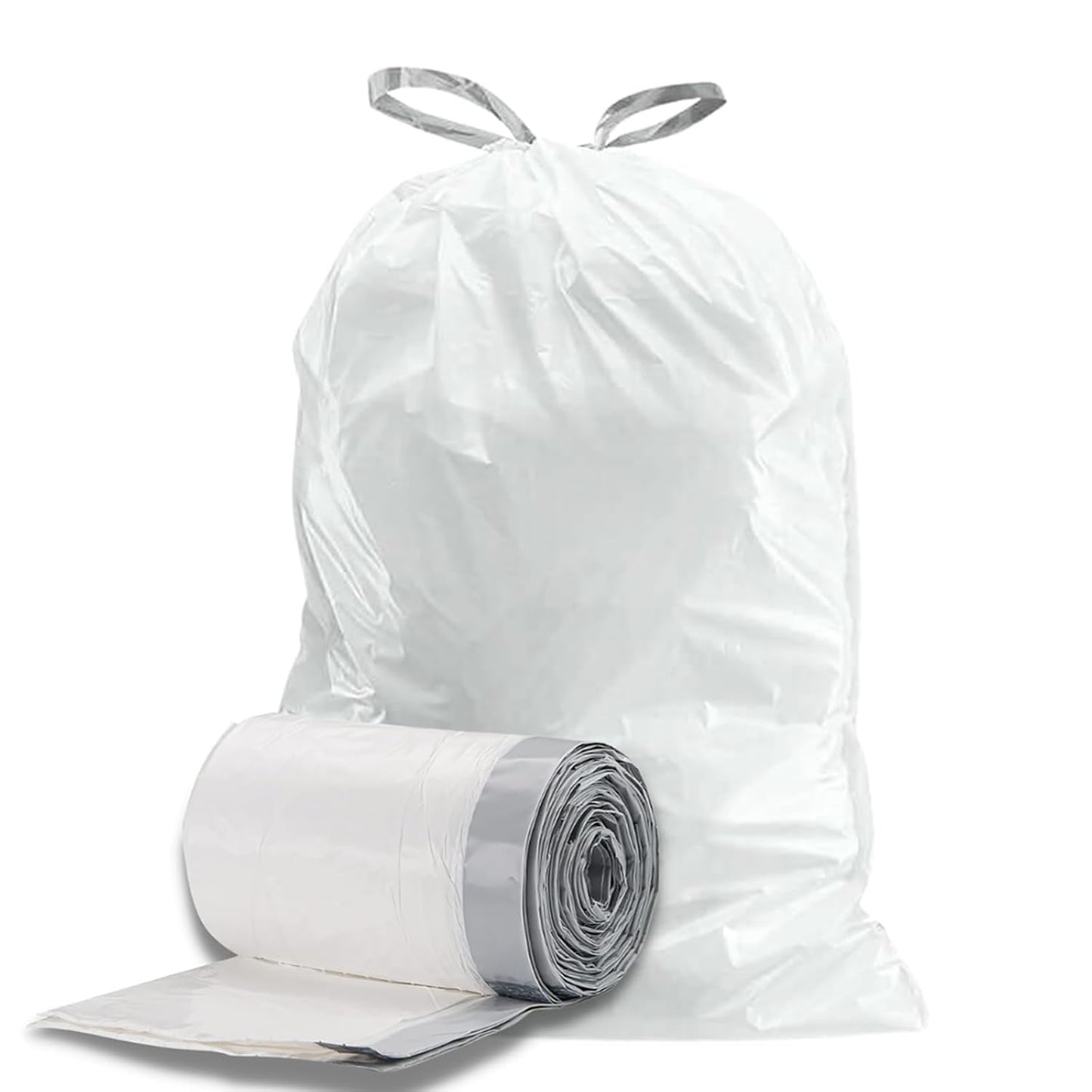Plasticplace Trash Bags, Compatible with Simplehuman Code H, 8-9 Gallon Trash Can Liners, White Drawstring Garbage Bags, 100 Count Heavy Duty