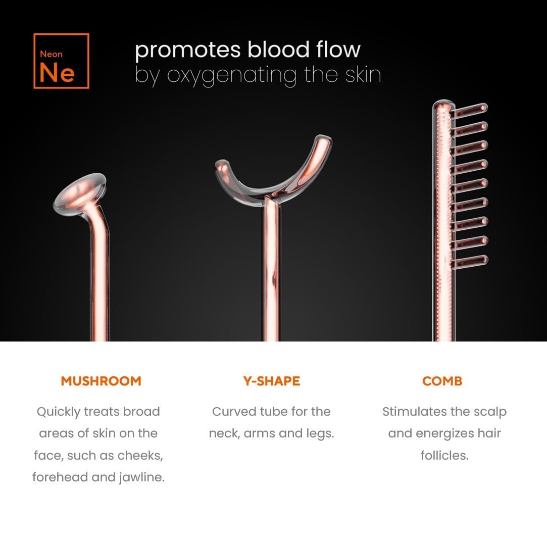 Professional Skin Therapy Wand - NuDerma - Portable Handheld High Frequency Skin Therapy Machine with 6 Neon & Argon Wands - Acne Treatment - Skin Tightening